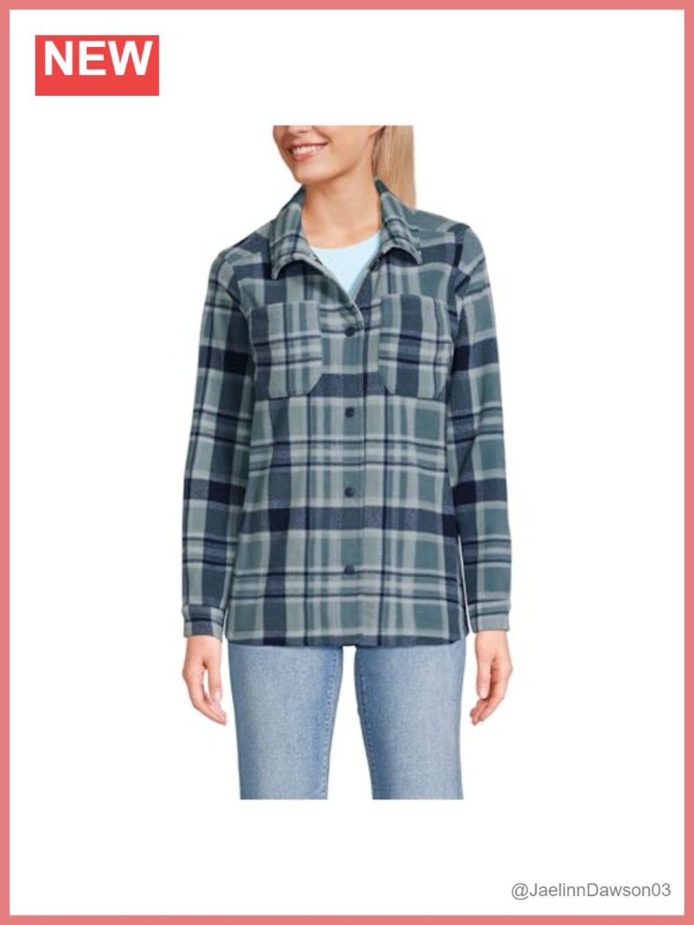 Lands' End Fleece Shirt Jacket Snap Placket Chest Pockets Cuffs